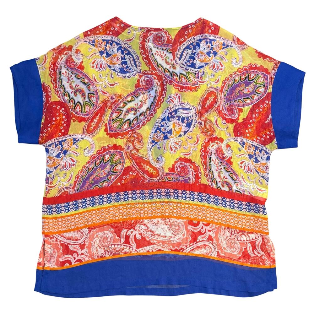 Tommy Bahama 100% Silk Blouse Paisley Sheer Colorful Beach Resort Women’s Medium - Picture 2 of 8
